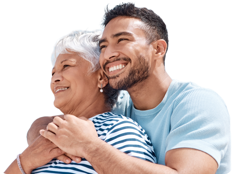 Young man hugging his mother